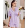 Ekouaer Womens Pajama Sets 2 Piece Cotton Pjs Button Down Sleepwear Short Sleeve Lounge Set with Pockets(Lilac)