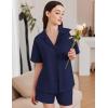 Ekouaer Womens Pajama Sets 2 Piece Cotton Pjs Button Down Sleepwear Short Sleeve Lounge Set with Pockets(Navy Blue)