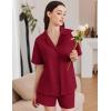 Ekouaer Womens Pajama Sets 2 Piece Cotton Pjs Button Down Sleepwear Short Sleeve Lounge Set with Pockets(Wine Red)