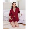 Ekouaer Womens Pajama Sets 2 Piece Cotton Pjs Button Down Sleepwear Short Sleeve Lounge Set with Pockets(Wine Red)