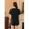 Ekouaer Womens Pajama Sets 2 Piece Ribbed Knit Pjs Short Sleeve Soft Sleepwear Summer Lounge Sets(Black)