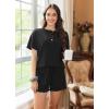 Ekouaer Womens Pajama Sets 2 Piece Ribbed Knit Pjs Short Sleeve Soft Sleepwear Summer Lounge Sets(Black)