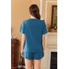 Ekouaer Womens Pajama Sets 2 Piece Ribbed Knit Pjs Short Sleeve Soft Sleepwear Summer Lounge Sets(Blue)
