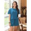 Ekouaer Womens Pajama Sets 2 Piece Ribbed Knit Pjs Short Sleeve Soft Sleepwear Summer Lounge Sets(Blue)