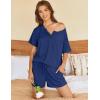 Ekouaer Womens Pajama Sets 2 Piece Ribbed Knit Pjs Short Sleeve Soft Sleepwear Summer Lounge Sets(Navy Blue)