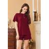 Ekouaer Womens Pajama Sets 2 Piece Ribbed Knit Pjs Short Sleeve Soft Sleepwear Summer Lounge Sets(Wine Red)