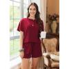 Ekouaer Womens Pajama Sets 2 Piece Ribbed Knit Pjs Short Sleeve Soft Sleepwear Summer Lounge Sets(Wine Red)