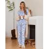 Ekouaer Womens Pajama Sets Fall Long Sleeve Pajamas for Women Trendy Pleated Pjs Sets Comfy 2 Piece Lounge Set with Pockets(Blue Flower)