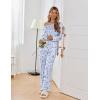 Ekouaer Womens Pajama Sets Fall Long Sleeve Pajamas for Women Trendy Pleated Pjs Sets Comfy 2 Piece Lounge Set with Pockets(Blue Flower)