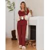 Ekouaer Womens Pajama Sets Fall Long Sleeve Pajamas for Women Trendy Pleated Pjs Sets Comfy 2 Piece Lounge Set with Pockets(Wine Red)