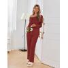 Ekouaer Womens Pajama Sets Fall Long Sleeve Pajamas for Women Trendy Pleated Pjs Sets Comfy 2 Piece Lounge Set with Pockets(Wine Red)