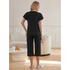 Ekouaer Womens Pajama Sets Ruffle Short Sleeve Sleepwear Top and Capri Pants Pjs Set Comfy 2 Piece Lounge Set S-XXL(Black)
