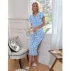 Ekouaer Womens Pajama Sets Ruffle Short Sleeve Sleepwear Top and Capri Pants Pjs Set Comfy 2 Piece Lounge Set S-XXL(Floral Blue White)