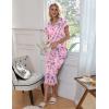 Ekouaer Womens Pajama Sets Ruffle Short Sleeve Sleepwear Top and Capri Pants Pjs Set Comfy 2 Piece Lounge Set S-XXL(Floral Deep Pink)