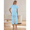 Ekouaer Womens Pajama Sets Ruffle Short Sleeve Sleepwear Top and Capri Pants Pjs Set Comfy 2 Piece Lounge Set S-XXL(Light Blue Butterfly)