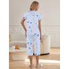 Ekouaer Womens Pajama Sets Ruffle Short Sleeve Sleepwear Top and Capri Pants Pjs Set Comfy 2 Piece Lounge Set S-XXL(Light Blue Stars)