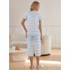 Ekouaer Womens Pajama Sets Ruffle Short Sleeve Sleepwear Top and Capri Pants Pjs Set Comfy 2 Piece Lounge Set S-XXL(Light Grey Stripe)
