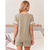 Ekouaer Womens Pajama Sets Short Sleeve Short Sets 2 Piece Sleepwear Soft Lounge Sets with Pocket,S-XXL(Khaki)