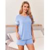 Ekouaer Womens Pajama Sets Short Sleeve Short Sets 2 Piece Sleepwear Soft Lounge Sets with Pocket,S-XXL(Light Blue)