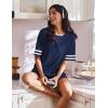 Ekouaer Womens Pajamas 2 Piece Lounge Set Casual Oversized Short Sleeve Tops Biker Shorts Set Comfy Pjs Outfits S-XXL(Navy)