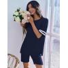 Ekouaer Womens Pajamas 2 Piece Lounge Set Casual Oversized Short Sleeve Tops Biker Shorts Set Comfy Pjs Outfits S-XXL(Navy)