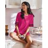 Ekouaer Womens Pajamas 2 Piece Lounge Set Casual Oversized Short Sleeve Tops Biker Shorts Set Comfy Pjs Outfits S-XXL(Rose Red)