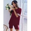 Ekouaer Womens Pajamas 2 Piece Lounge Set Casual Oversized Short Sleeve Tops Biker Shorts Set Comfy Pjs Outfits S-XXL(Wine)