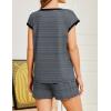 Ekouaer Womens Pajamas Set 2 Piece Short Sleeves PJs O Neck Tops and Drawstring Waist Shorts Soft Lounge Set(Black Stripe Print)