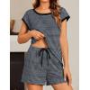 Ekouaer Womens Pajamas Set 2 Piece Short Sleeves PJs O Neck Tops and Drawstring Waist Shorts Soft Lounge Set(Black Stripe Print)