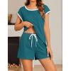 Ekouaer Womens Pajamas Set 2 Piece Short Sleeves PJs O Neck Tops and Drawstring Waist Shorts Soft Lounge Set(Blue Green)