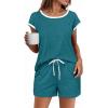 Ekouaer Womens Pajamas Set 2 Piece Short Sleeves PJs O Neck Tops and Drawstring Waist Shorts Soft Lounge Set(Blue Green)