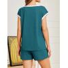 Ekouaer Womens Pajamas Set 2 Piece Short Sleeves PJs O Neck Tops and Drawstring Waist Shorts Soft Lounge Set(Blue Green)