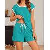 Ekouaer Womens Pajamas Set 2 Piece Short Sleeves PJs O Neck Tops and Drawstring Waist Shorts Soft Lounge Set(Ceramic Green)
