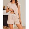 Ekouaer Womens Pajamas Set 2 Piece Short Sleeves PJs O Neck Tops and Drawstring Waist Shorts Soft Lounge Set(Champagne)