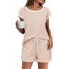 Ekouaer Womens Pajamas Set 2 Piece Short Sleeves PJs O Neck Tops and Drawstring Waist Shorts Soft Lounge Set(Champagne)