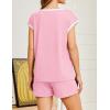 Ekouaer Womens Pajamas Set 2 Piece Short Sleeves PJs O Neck Tops and Drawstring Waist Shorts Soft Lounge Set(Dark Pink)