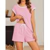 Ekouaer Womens Pajamas Set 2 Piece Short Sleeves PJs O Neck Tops and Drawstring Waist Shorts Soft Lounge Set(Dark Pink)