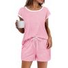 Ekouaer Womens Pajamas Set 2 Piece Short Sleeves PJs O Neck Tops and Drawstring Waist Shorts Soft Lounge Set(Dark Pink)
