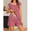 Ekouaer Womens Pajamas Set 2 Piece Short Sleeves PJs O Neck Tops and Drawstring Waist Shorts Soft Lounge Set(Gray Purple Red)