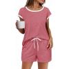 Ekouaer Womens Pajamas Set 2 Piece Short Sleeves PJs O Neck Tops and Drawstring Waist Shorts Soft Lounge Set(Gray Purple Red)