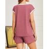 Ekouaer Womens Pajamas Set 2 Piece Short Sleeves PJs O Neck Tops and Drawstring Waist Shorts Soft Lounge Set(Gray Purple Red)