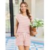 Ekouaer Womens Pajamas Set 2 Piece Short Sleeves PJs O Neck Tops and Drawstring Waist Shorts Soft Lounge Set(Gray Stripe Print)