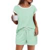 Ekouaer Womens Pajamas Set 2 Piece Short Sleeves PJs O Neck Tops and Drawstring Waist Shorts Soft Lounge Set(Ice Green)