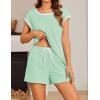 Ekouaer Womens Pajamas Set 2 Piece Short Sleeves PJs O Neck Tops and Drawstring Waist Shorts Soft Lounge Set(Ice Green)