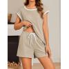 Ekouaer Womens Pajamas Set 2 Piece Short Sleeves PJs O Neck Tops and Drawstring Waist Shorts Soft Lounge Set(Khaki)