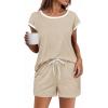 Ekouaer Womens Pajamas Set 2 Piece Short Sleeves PJs O Neck Tops and Drawstring Waist Shorts Soft Lounge Set(Khaki)
