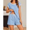 Ekouaer Womens Pajamas Set 2 Piece Short Sleeves PJs O Neck Tops and Drawstring Waist Shorts Soft Lounge Set(Light Blue)