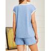 Ekouaer Womens Pajamas Set 2 Piece Short Sleeves PJs O Neck Tops and Drawstring Waist Shorts Soft Lounge Set(Light Blue)