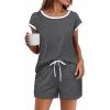 Ekouaer Womens Pajamas Set 2 Piece Short Sleeves PJs O Neck Tops and Drawstring Waist Shorts Soft Lounge Set(Medium Gray)
