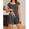 Ekouaer Womens Pajamas Set 2 Piece Short Sleeves PJs O Neck Tops and Drawstring Waist Shorts Soft Lounge Set(Medium Gray)